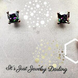 Sterling Silver Womans Earrings Mystic Topaz Cubic Zirconia Studs Gift Idea